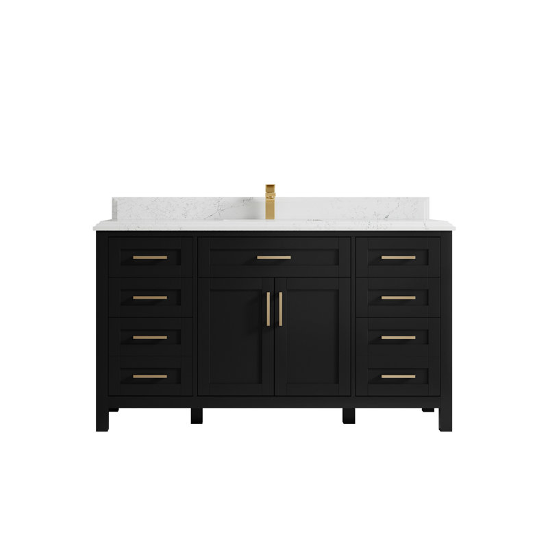 60'' Single Bathroom Vanity with Quartz Top, Empira White