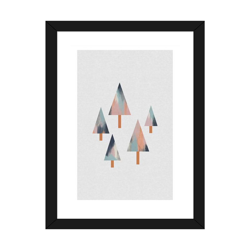Pastel Trees - impression d'art graphique, H 24 po x l 16 po x P 1 po, Papier encadré noir