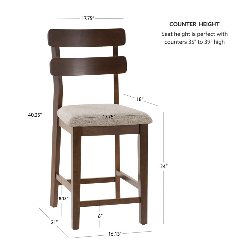 Whipkey Upholstered Counter Stool Set of 2, Beige Polyester/Brown Frame