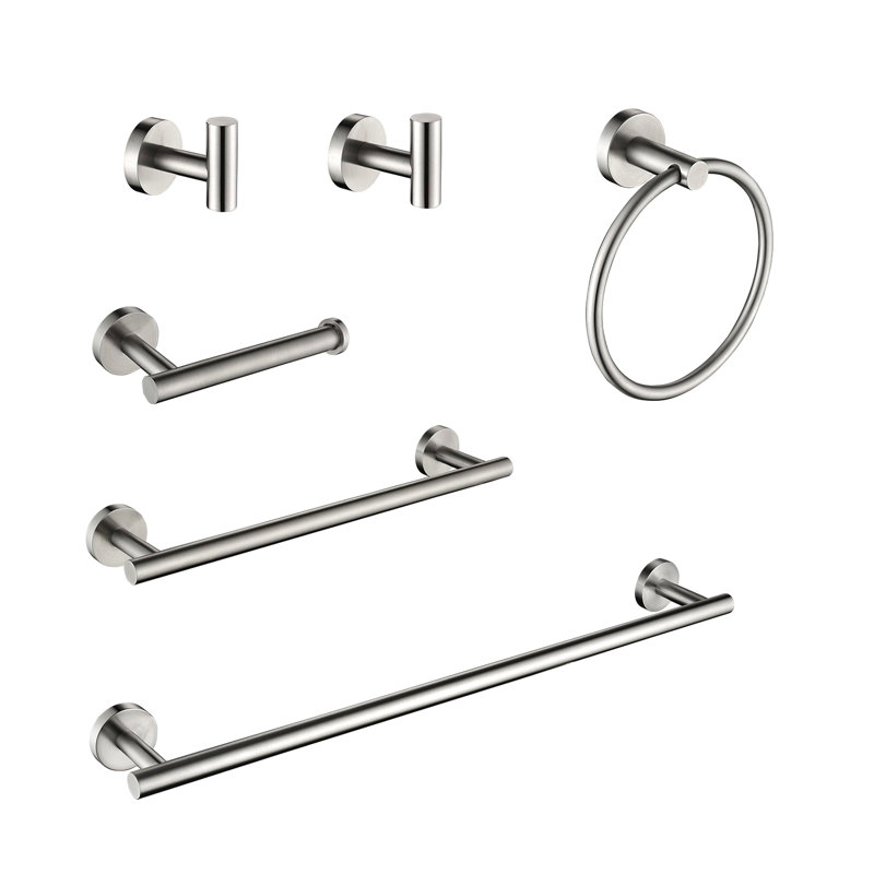 Ensemble de porte-serviettes de salle de bain en acier inoxydable 6 pièces, Argent argent