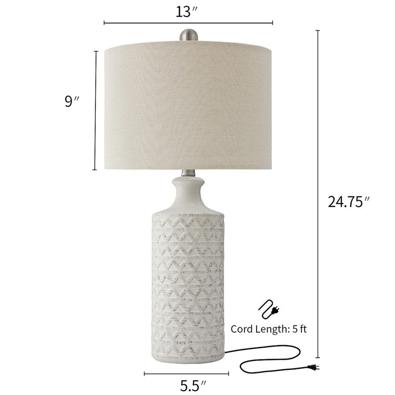 24.75'' White Ceramic Table Lamp Set with Beige Drum Shade