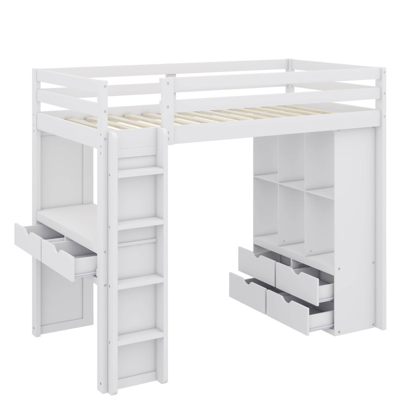 Lit mezzanine avec grandes tablettes Jonavan, Simple, Blanc