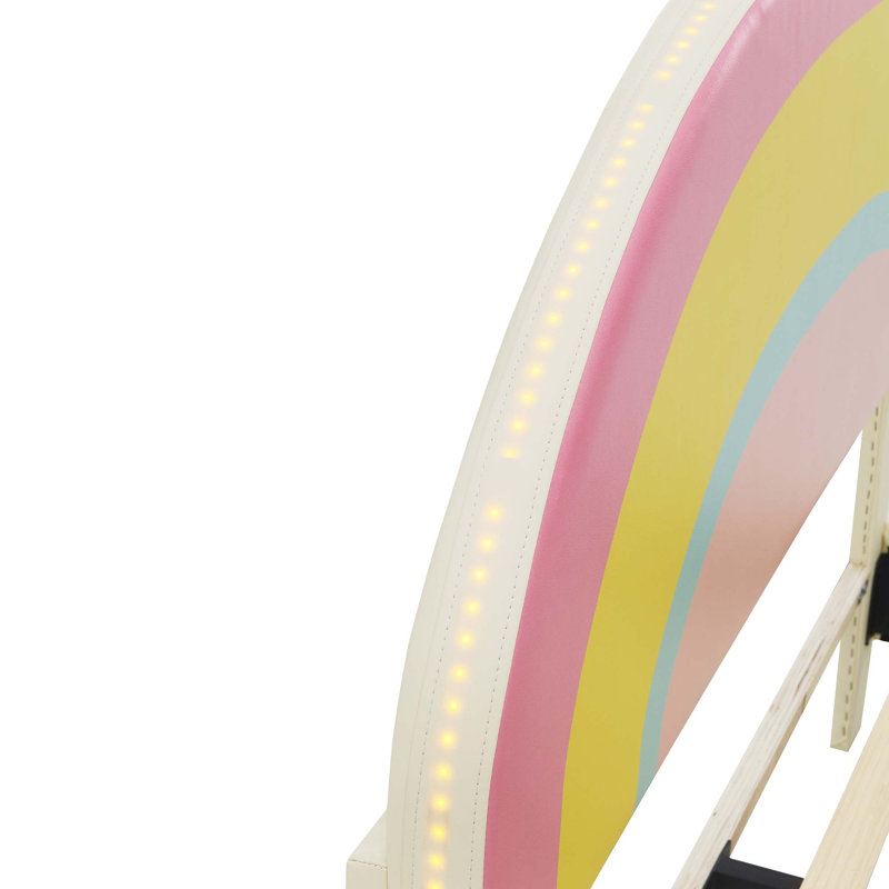 Full Size Upholstered Platform Bed With Rainbow Shaped And Height-Adjustbale Headboard,LED Light Strips