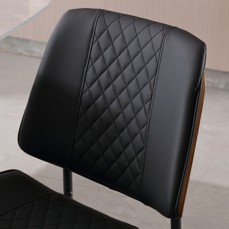Chaise d'appoint moderne en similicuir avec dossier en bois de noyer, Noir