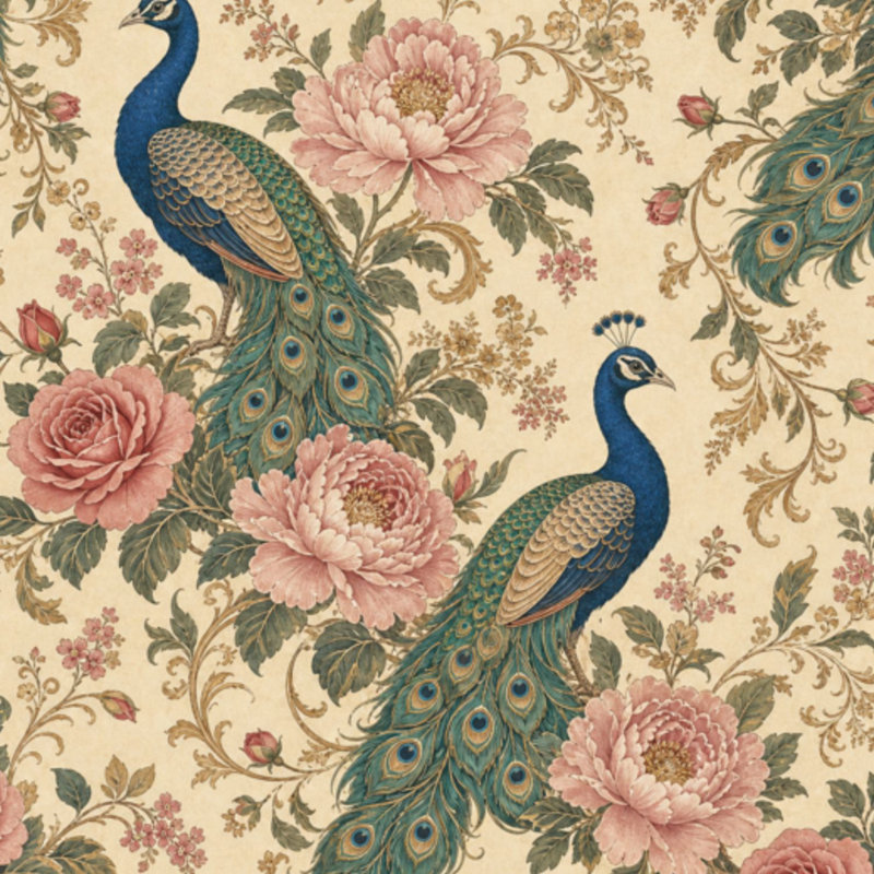 Rouleau de papier peint adhésif amovible et élégant, paon, roses, roses, blanc, rétro, l 23,6 po x H 118 po