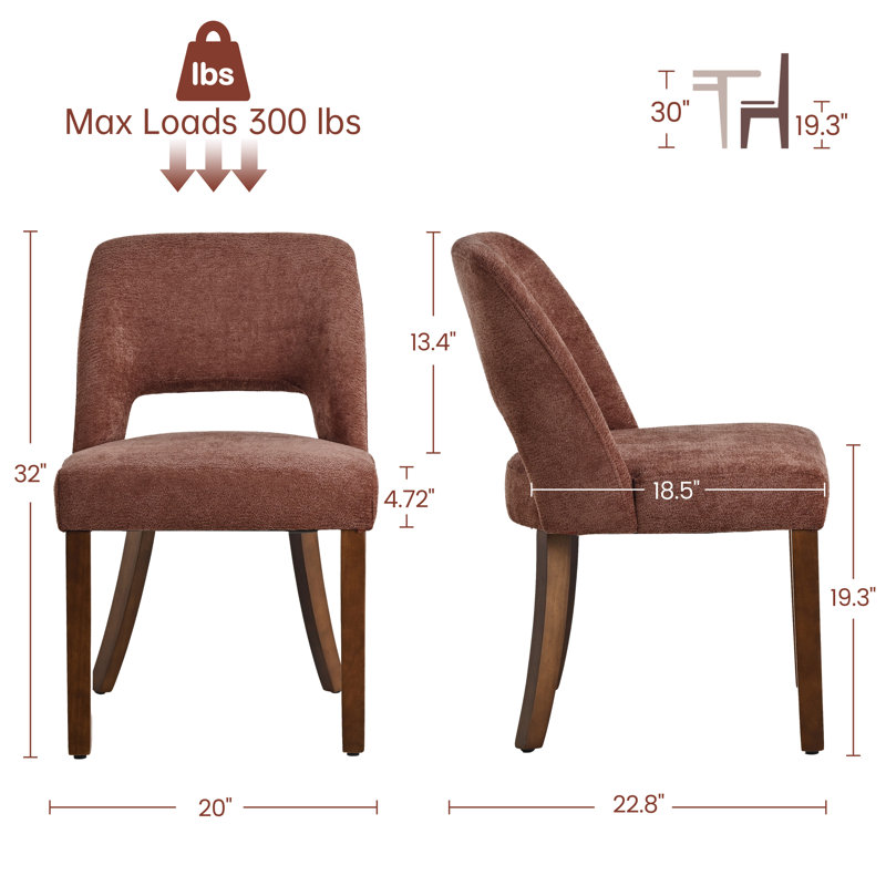 Modern Chenille Upholstered Dining Chair with Solid Wood Legs, Mid-Century Accent Side Chair for Kitchen & Dining Room, Rust