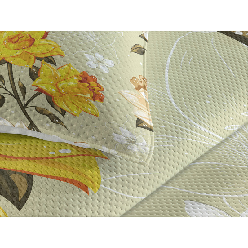 Farmhouse / Country Polyester Floral Coverlet, King Bedspread + 2 Shams