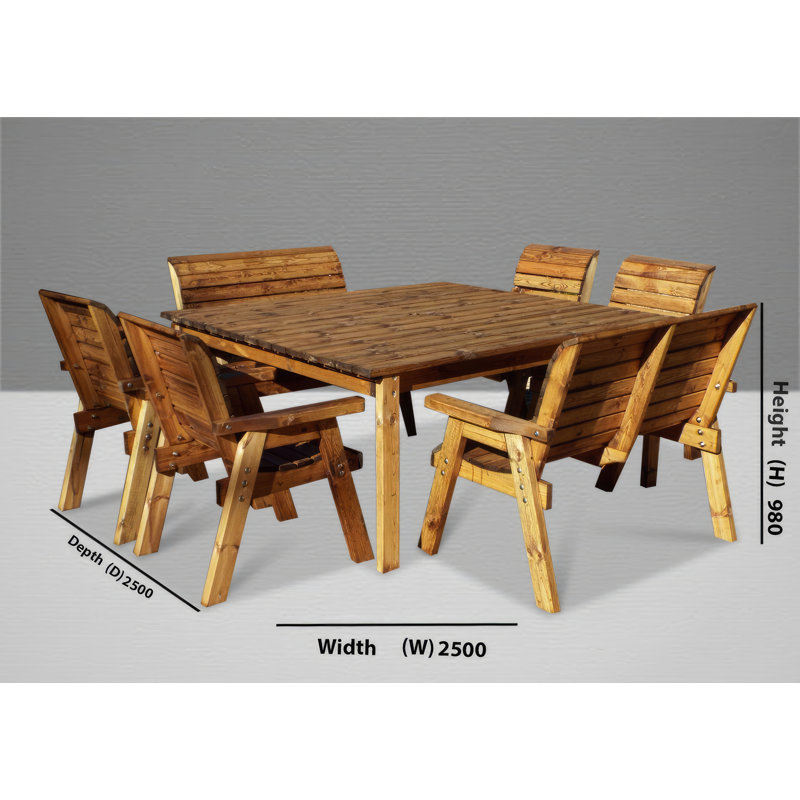 Frazier 8 - Person Wood Patio Dining Set with Square Table , Cushions Included, Burgundy