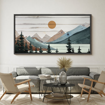 «Western Wood Effect Landscape Tranquil Wood Effect Mountain Sunset», reproduction sur toile