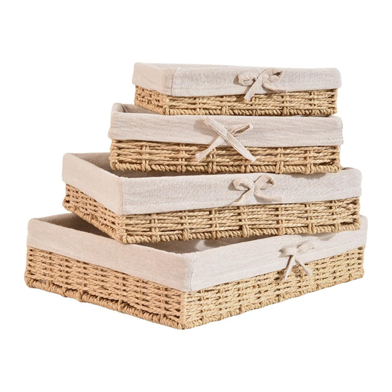 Panier en corde de papier avec doublure, panier en osier tissé à la main pour tablettes, naturel, Naturel