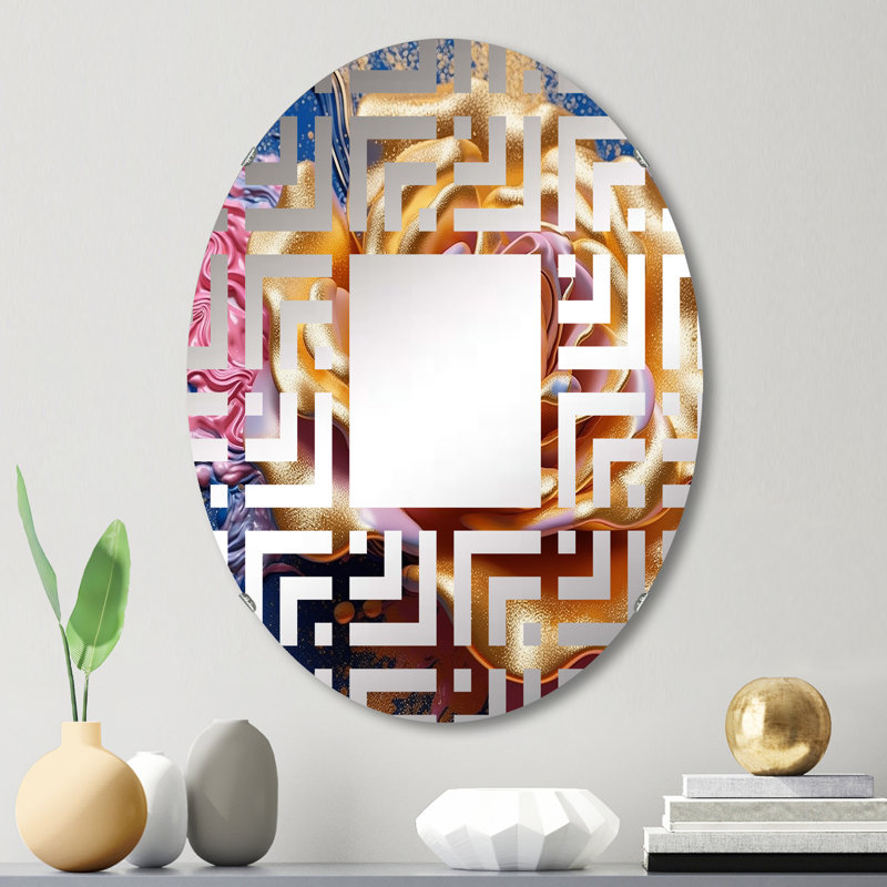 Pivoine rose avec feuilles dorées II - Miroir décoratif labyrinthe MIR105706 O, L 20 po x H 30 po