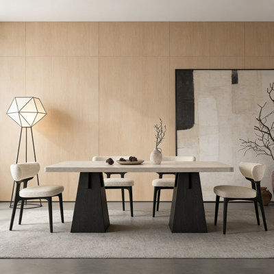 Table en bois noir et pierre frittée Wabi-Sabi