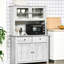 Buffet de cuisine de 63,5 po avec garde-manger, 4 tablettes, tiroirs, gris cendré, portes en verre avec cadre, espace pour micro-ondes ouvert et rangement, pouvant accueillir différents objets