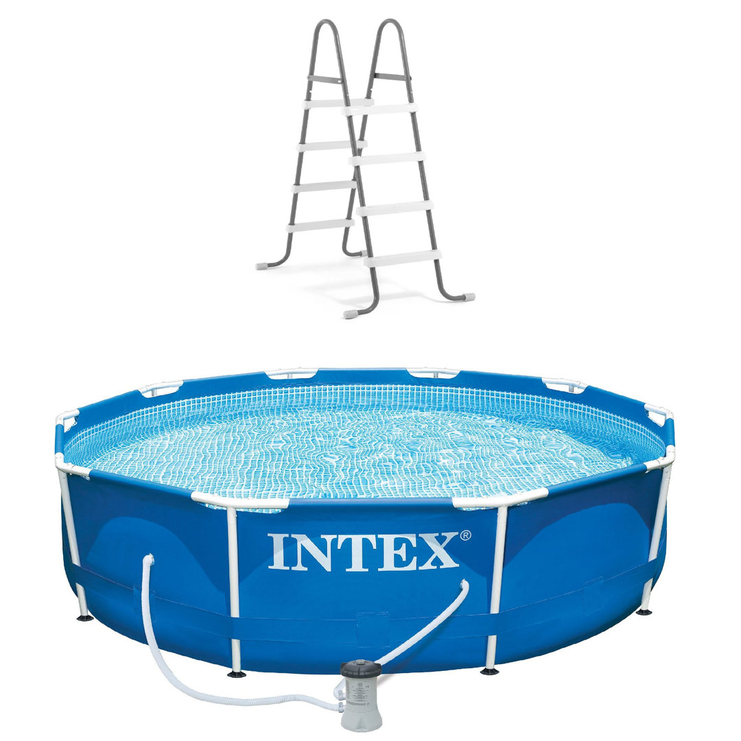 Metal Round Metal-frame Above-ground Pool 30'' H x 120'' W x 120'' L , with Pump Included Intex