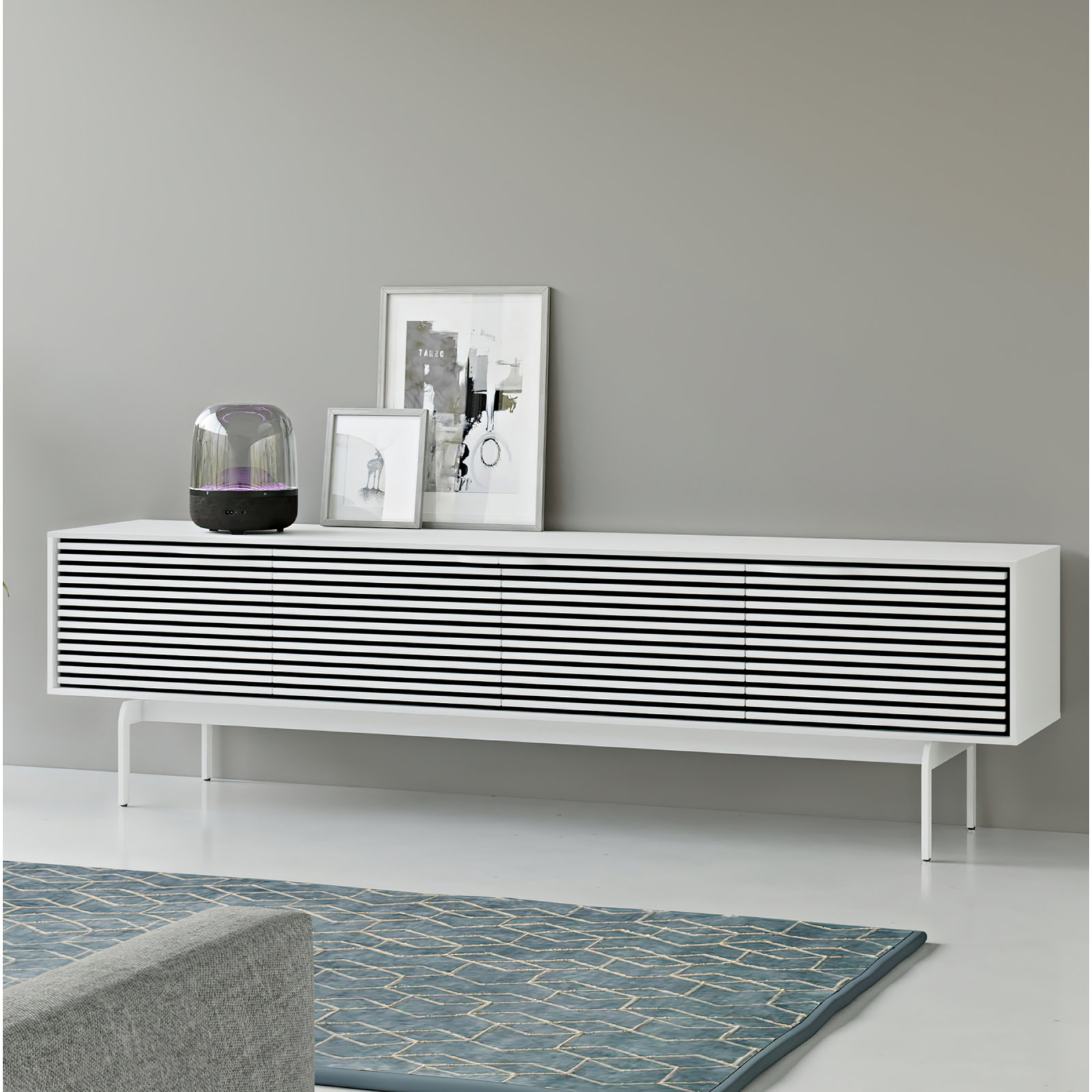 Align 81'' Media Console, Satin White, 23”H x 81”L x 18”W