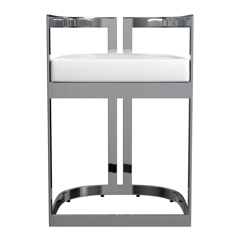 Adammichael Faux Leather 23" Dining Stool, White, Silver