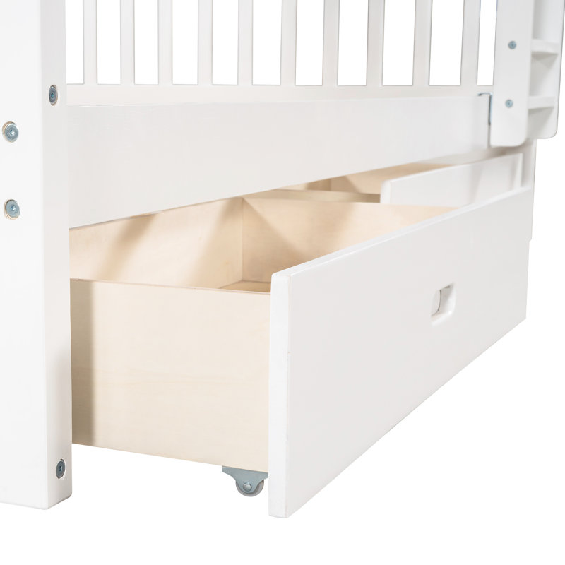 Bunk Bed In White With Storage And - Provides A Comfortable Sleep Two Drawers Enhances Bedroom Space, White