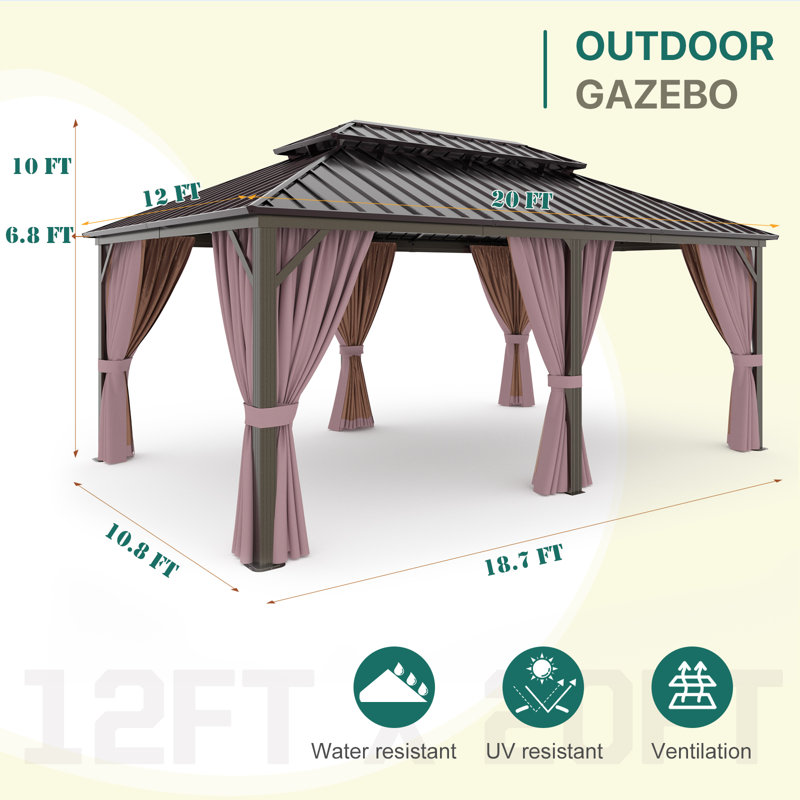 Pavillon de jardin en acier, 20 pi x 12 pi