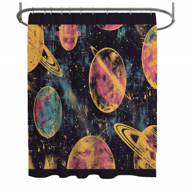 Space Art Warm Geometric Shower Curtain, 83"H x 70"W
