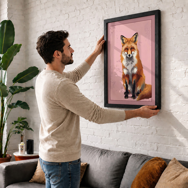 Fox Portrait Modern - Framed Print, A1 - 84.1 x 59.4 cm, Black