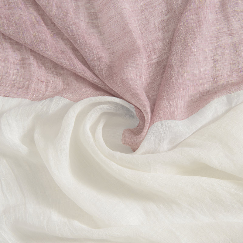 Burtie Linen Room Darkening Single Curtain Panel, White/Pink