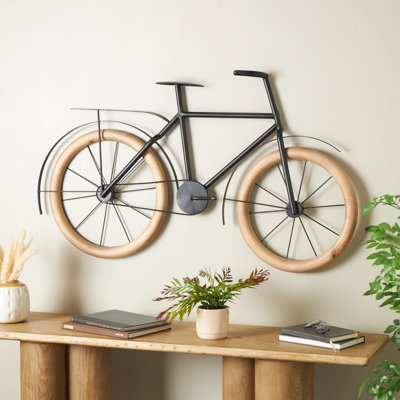 Décoration murale Cole et vélo en métal gris avec roues en bois brun