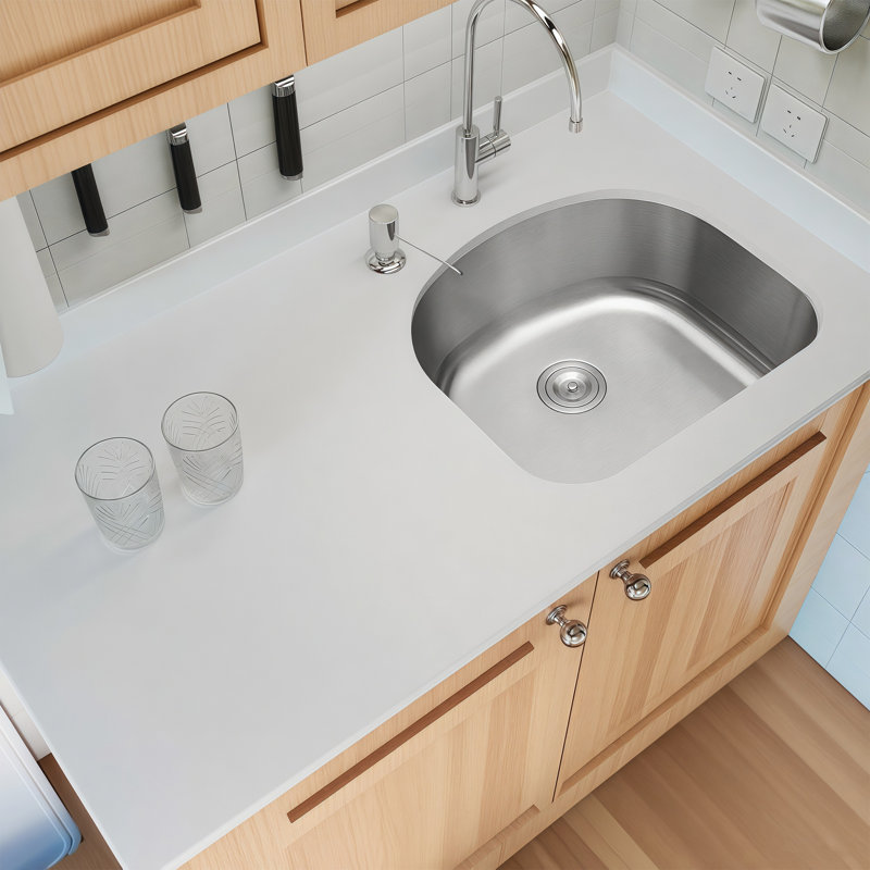  23"W x 21"L Undermount Single D Bowl Stainless Steel Kitchen Sink with Basket Strainer