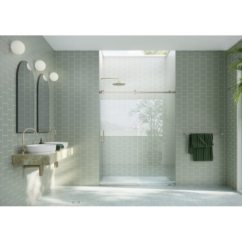 Astro 52 - 56 in. x 78 in. Fully Frameless Glass Sliding Shower Door, Brushed Bronze