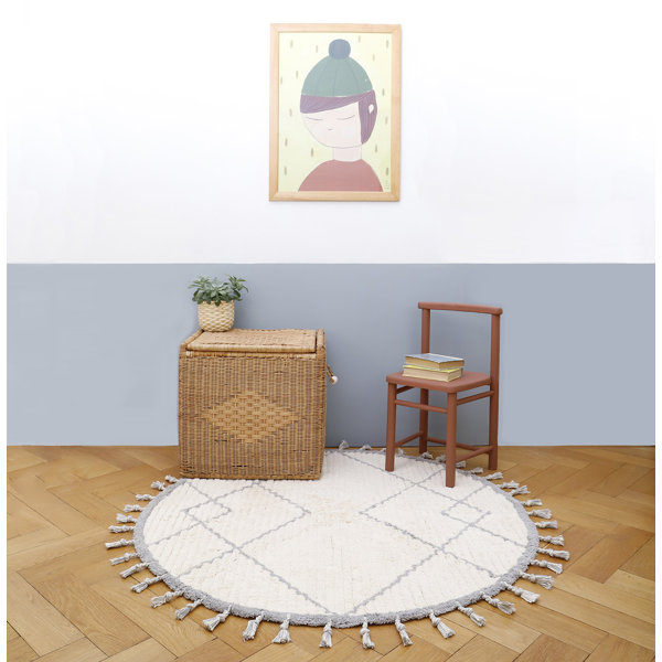 Bloomsbury Market Round Puma Geometric Machine Woven Round 120cm White ...