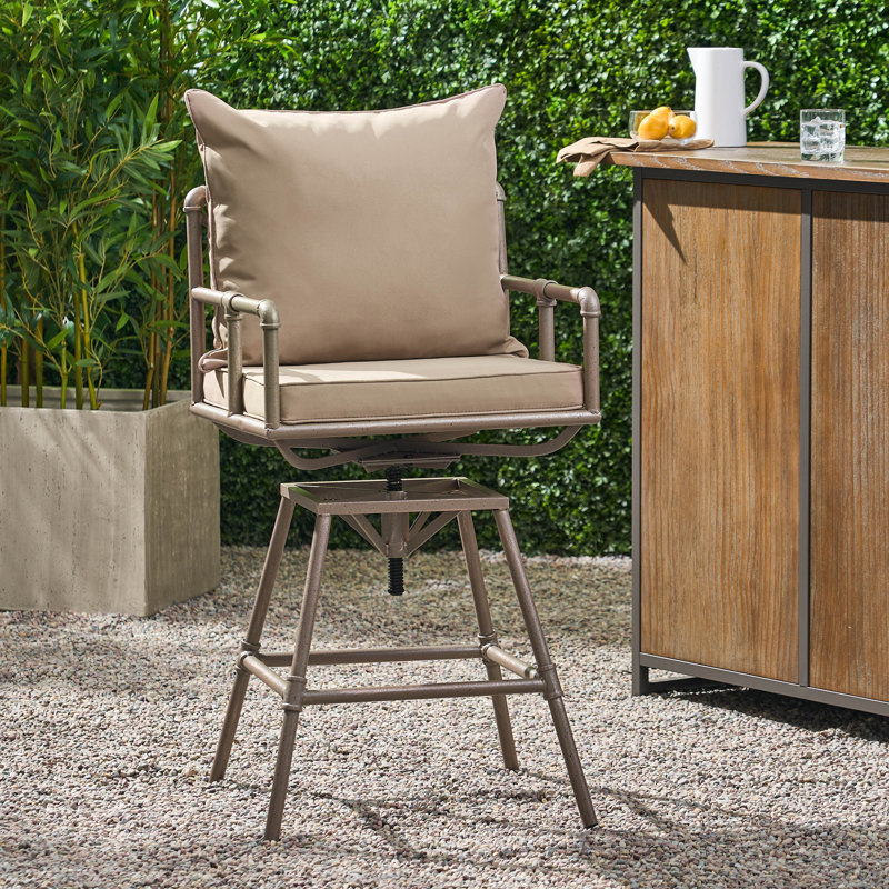 PLUMBER's PIPE BARSTOOL W/CUSHIONS, Brown, Antique Brass