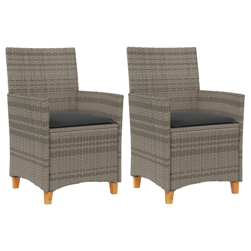  Chaise de jardin en rotin PE gris, bois d'acacia massif, acier thermolaqué
