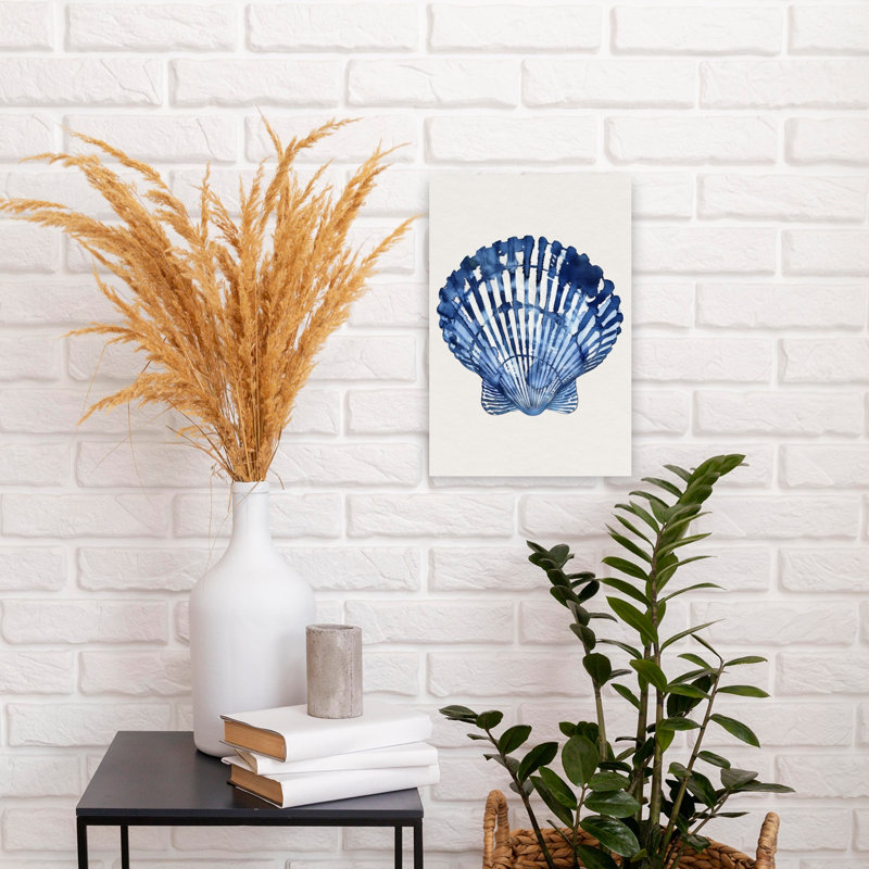 Indigo, coquille de mer abstraite, art mural côtier biologique serein, H 18 po x l 12 po