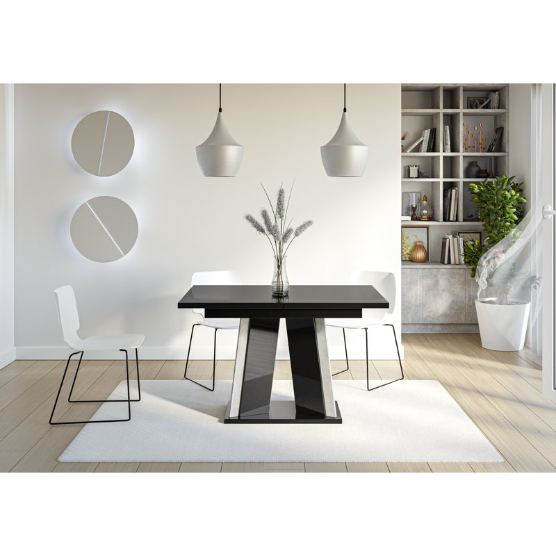 Doha Table Extendable Dining Table, Black Gloss Stone