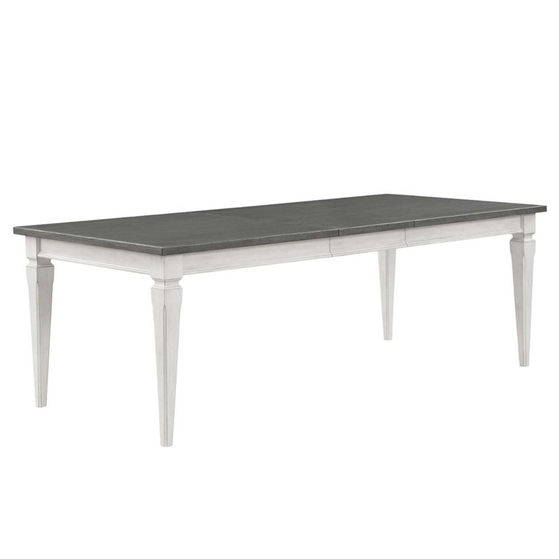 90" Katia Rectangular Dining Table w/Leaf, Rustic Gray & Weathered White Finish