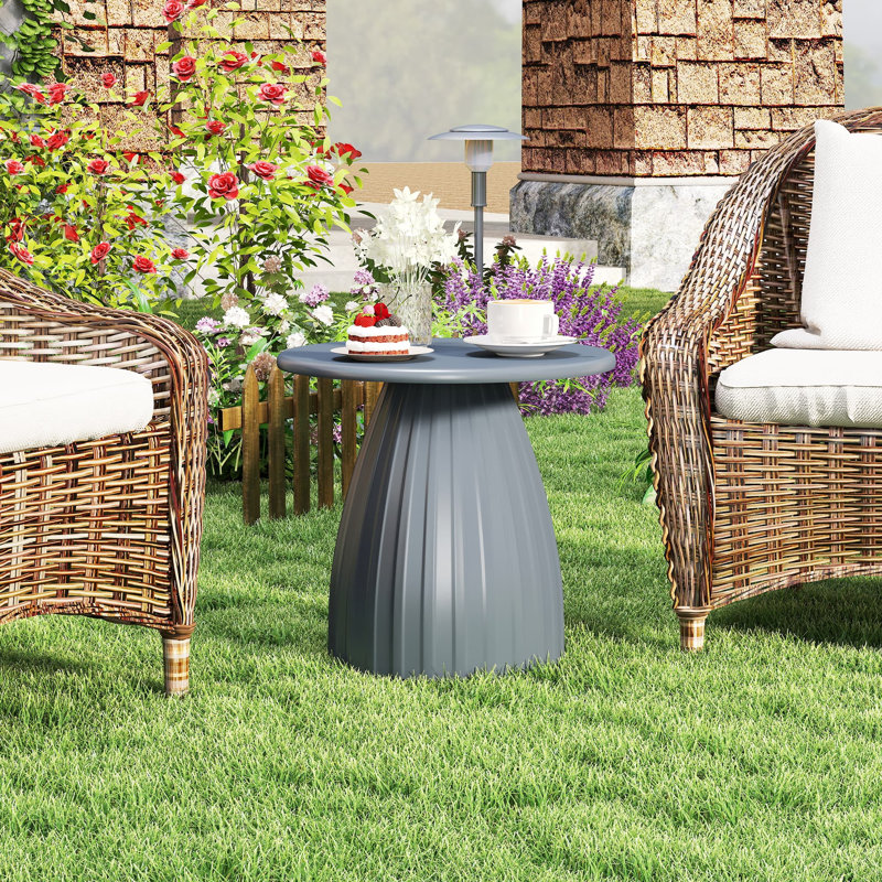Round Patio Side Table, Metal Steel Outdoor Side Table, Patio Accent End Table, Gray