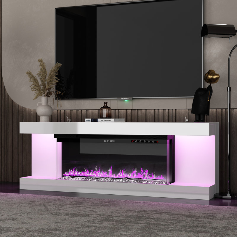 Modern TV Stand With Built-In Electric Fireplace, 66.5" Media Console With LED Lighting For Living Room Entertainment Center