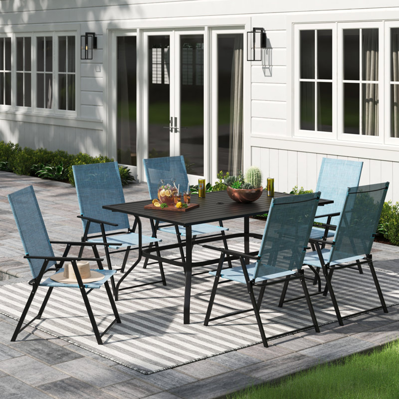 Ensemble de salle à manger rectangulaire pour 6 personnes 38 po Reanna, Bleu, H 28 po x l 59 po x P 38 po