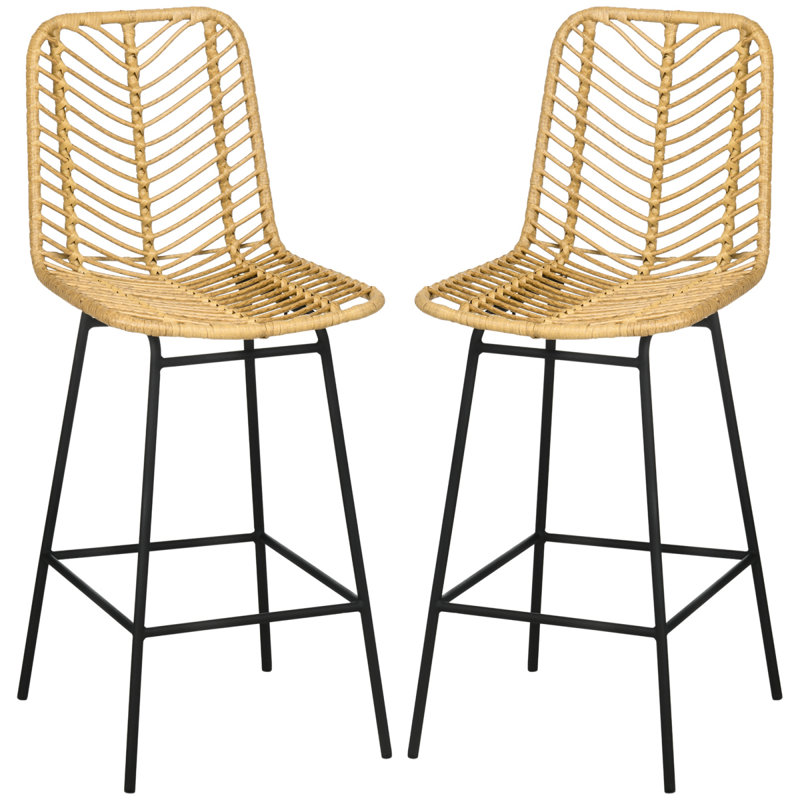 Élégant ensemble de 2 tabourets de bar en rotin, idéal pour les îlots de cuisine et les sièges à hauteur de comptoir, design bohème chic.