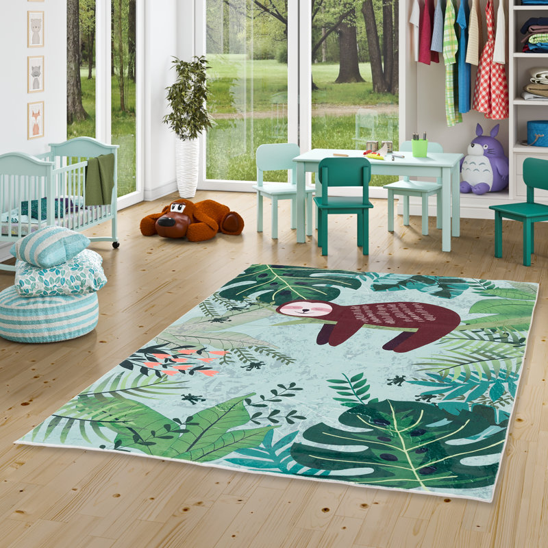 Crewkerne Power Loom Green/Red Rug, Rectangle 140 x 200cm