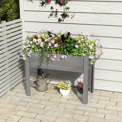 Jardinière surélevée de 101,6 cm (40 pouces) en bois massif avec quatre pieds pour la culture de fleurs, légumes et herbes aromatiques en extérieur, couleur marron, montage rapide et facile, largeur 50,8 cm (20 pouces), hauteur 78,7 cm (31 pouces), finition soignée.