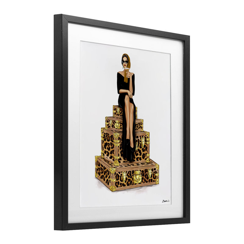 Élégante gal et valises encadrées sous verre, design par Ziwei Li, Cadre noir minuit, H 16 po x l 13 po