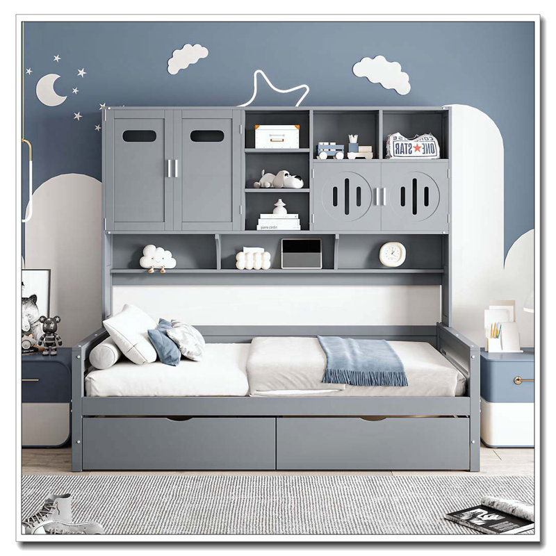 Lit de jour en bois, Lit double, Gris