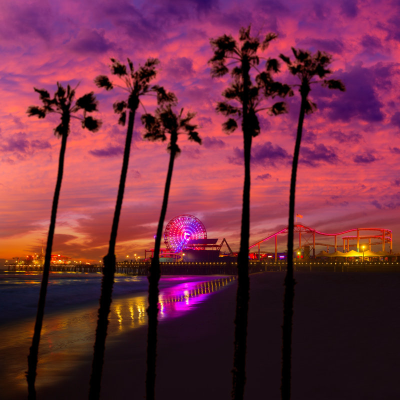 Santa Monica California Sunset by LUNAMARINA - Wrapped Canvas Print, 30cm H x 30cm W x 3.8cm D