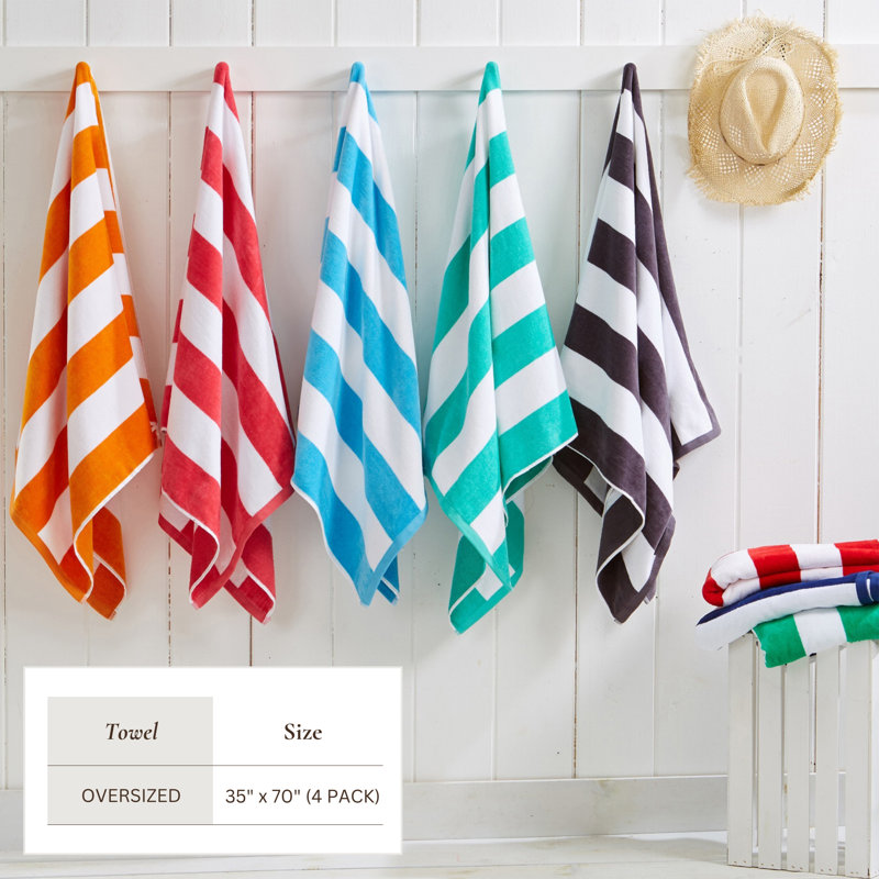 100% Cotton Absorbent & Quick-Dry Cabana Beach Towels, Navy, Beach Towel - 4 Pack
