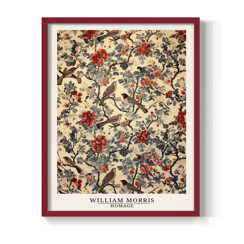 Imprimé encadré en bois massif de la série CCLIX de Wm Morris, H 15 po x l 12 po, Rouge
