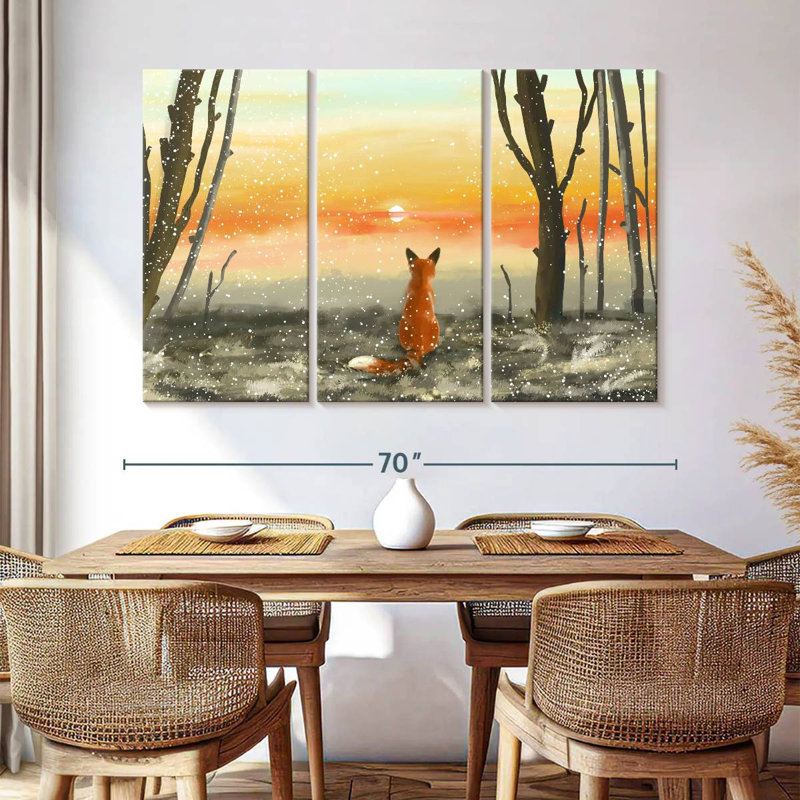 Fox Watching Winter Sunset, 42" H x 65" W