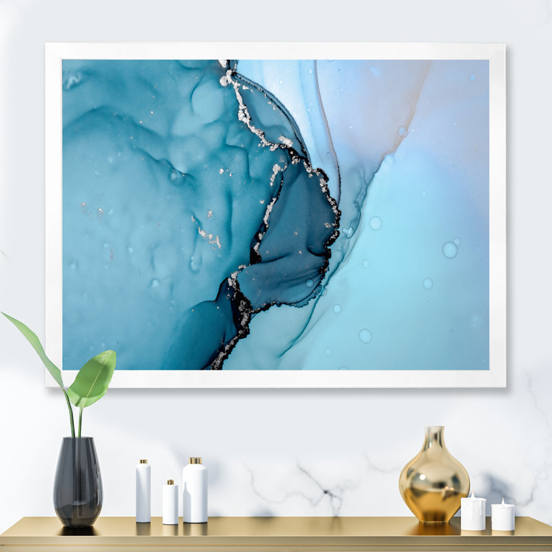 Turquoise liquide Art Universe - peinture sur toile, H 16 po x l 32 po, Toile blanche avec cadre d'angle fermé