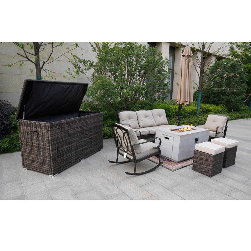 Ensemble de patio 7 pièces avec coussins 7 pièces