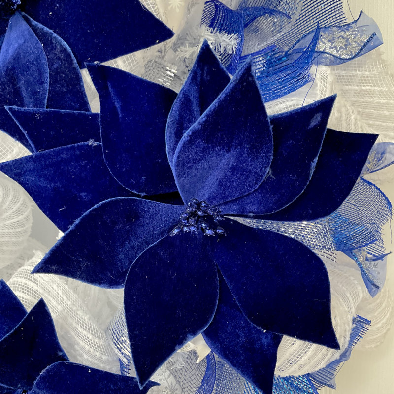 Holiday Wreath Blue Poinsettias