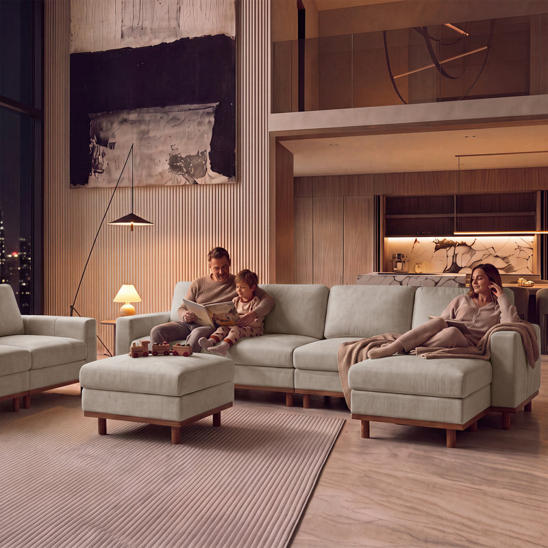Causeuse rembourrée Mid-Century avec pieds en bois, Kaki